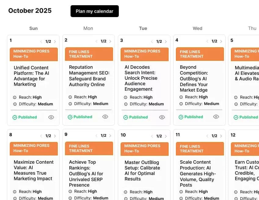 Full calendar overview